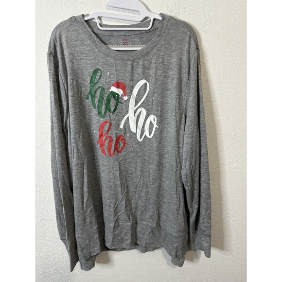 Holiday Time Women’s Heather Gray Ho Ho Ho Christmas Short Sleeve Shirt Sz XXXL - Picture 1 of 9